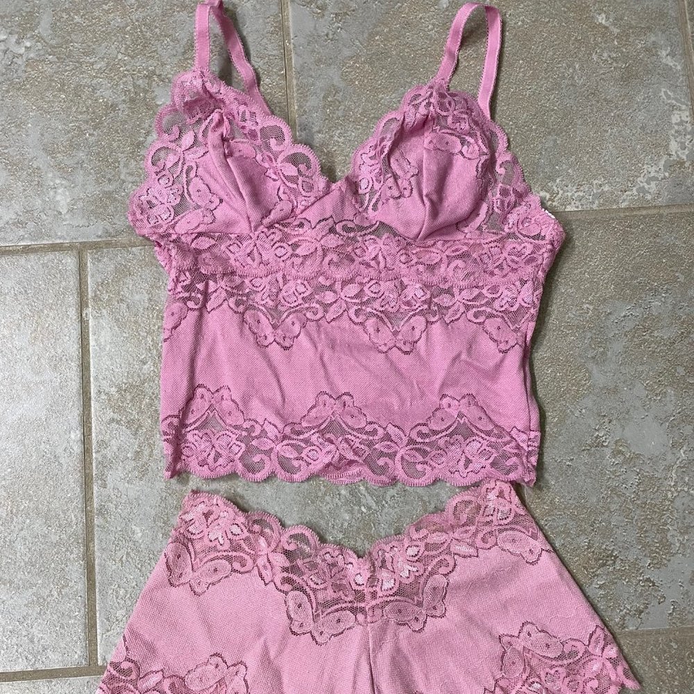 Pink Lace Boy Short Sleep Set